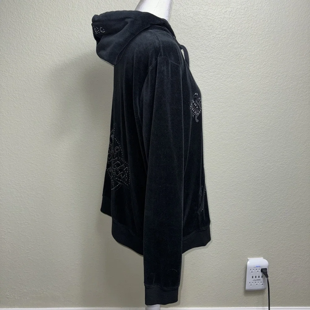 BCBG‎ Max Azria Black Velour Hoodie Rhinestone Bling Y2K McBling Glam 3X